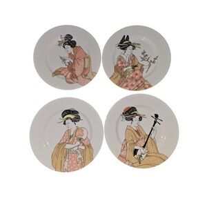 Fitz and Floyd Set of 4 Salad Plates Geisha Porcelain MCMXXVI